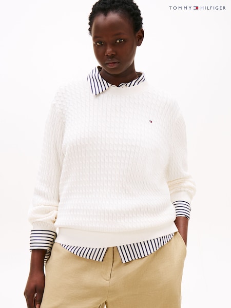 Tommy Hilfiger White Curve Fine Cable Knit Jumper (H53118) | R$ 1.185