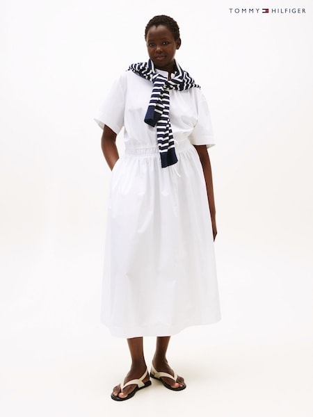 Tommy Hilfiger White Curve Smock Relaxed Midi Dress (H53119) | €229