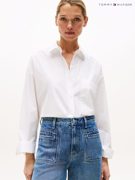 Tommy Hilfiger White Oversized Fit Adjustable Cuffs Poplin Shirt (H53121) | €140
