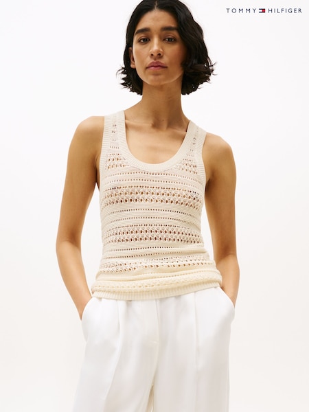 Tommy Hilfiger Cream Slim Crochet Racerback Tank Top (H53126) | R$ 1.185