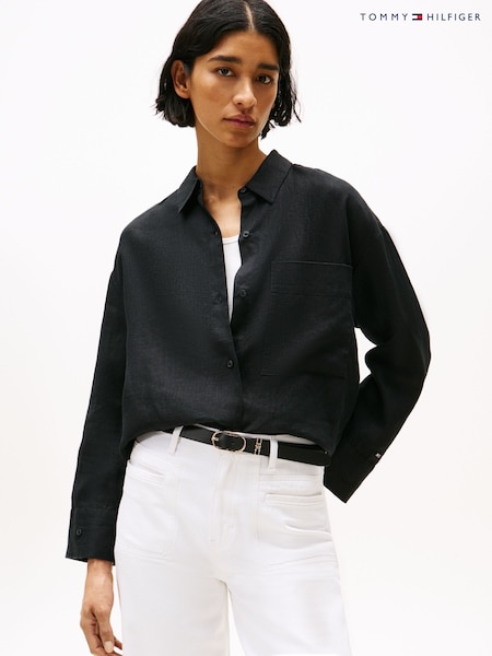 Tommy Hilfiger Black Oversized Fit Linen Shirt (H53127) | €186