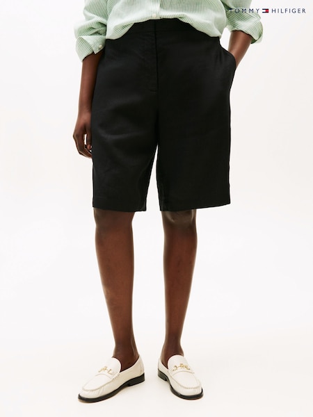 Tommy Hilfiger Black Curve Linen Blend Slim Tailored Shorts (H53128) | €146