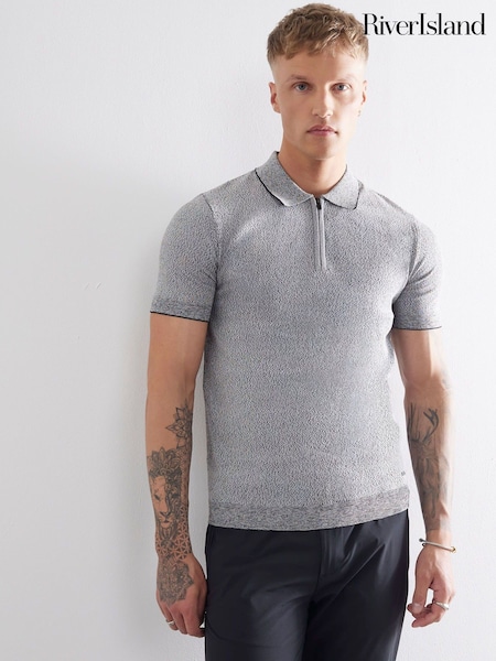 River Island Grey Twist Muscle Fit Polo Shirt (H53141) | €42