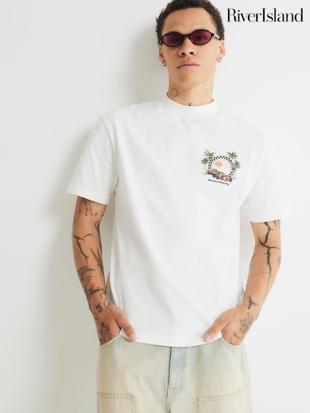 River Island Natural Regular Fit Monaco Racing T-Shirt (H53148) | AED151