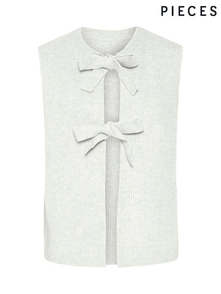 PIECES White Tie Front Sleeveless Knitted Vest (H53162) | R$ 255