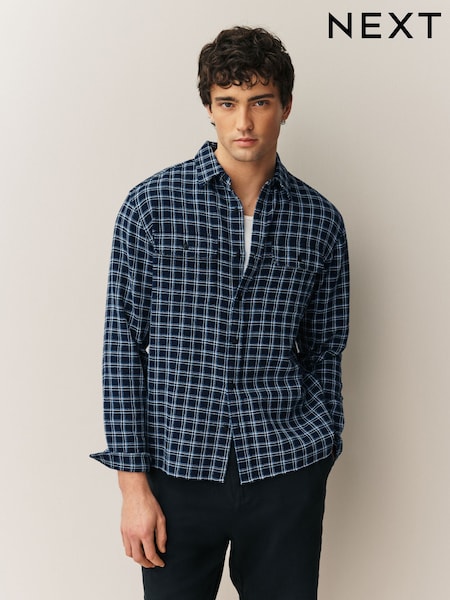 Blue Micro Check Long Sleeve Shirt (H53220) | $69