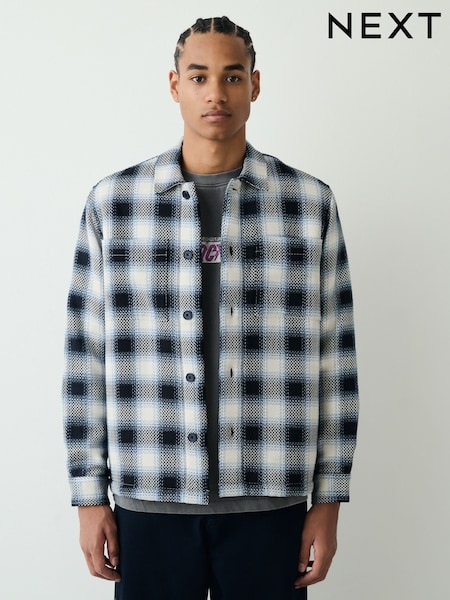 أزرق - Check Borg Lined Twill Shacket (H53245) | ‏284 د.إ.‏