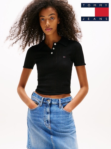 Tommy Hilfiger Black Slim Fit Pointelle Polo Top (H53308) | € 101