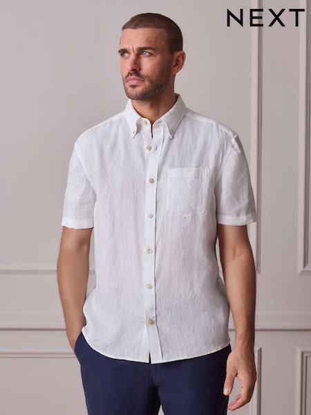 White Linen Short Sleeve Shirt (H53344) | AED197