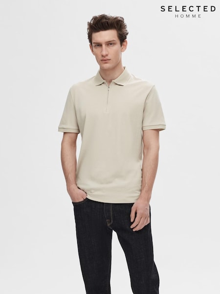 Кремовий - Selected Homme Quarter Zip Short Sleeve Polo Shirt (H53387) | 1 923 грн