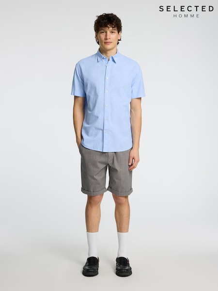 Selected Homme Light Blue Short Sleeve Shirt With Linen (H53389) | €54