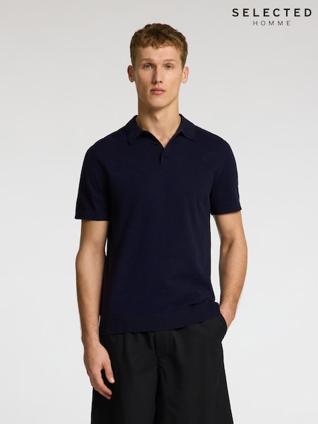 Selected Homme Blue Short Sleeve Knitted Polo Shirt (H53396) | €60