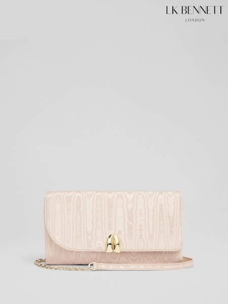 LK Bennett Pink Arianne Trench Moire Curve Flap Wide Clutch Bag (H53471) | €262