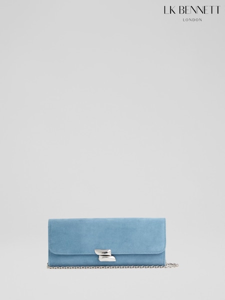 LK Bennett Blue Daisy Powder Suede Curve Flap Clutch Bag (H53472) | €249