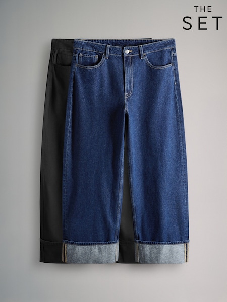 The Set Black/Mid Blue 2 Pack Turn Up Wide Leg Denim Jeans (H53474) | R$ 375