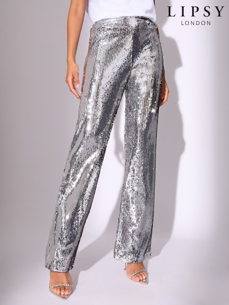 Lipsy Silver Petite Sequin Trousers (H53481) | €65