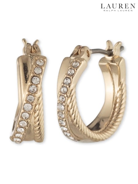 Lauren Ralph Lauren Gold Tone 15mm Twisted Rope Pave Hoop Pierced Earrings (H53495) | 57 €