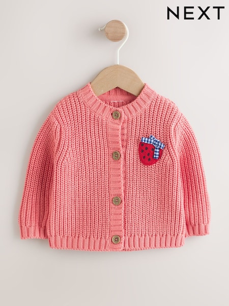 Pink Strawberry Baby Embroidered Back Cardigan (0mths-2yrs) (H53539) | 83 QAR - 94 QAR