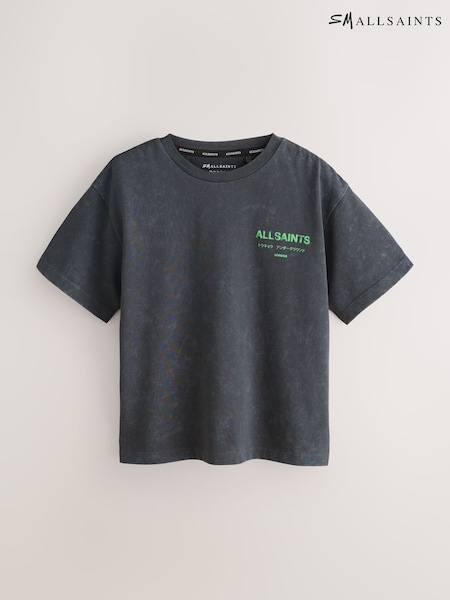 smALLSAINTS Washed Black/Green Oversized Underground Crew Neck Cotton T-Shirt (H53545) | AED115 - AED147