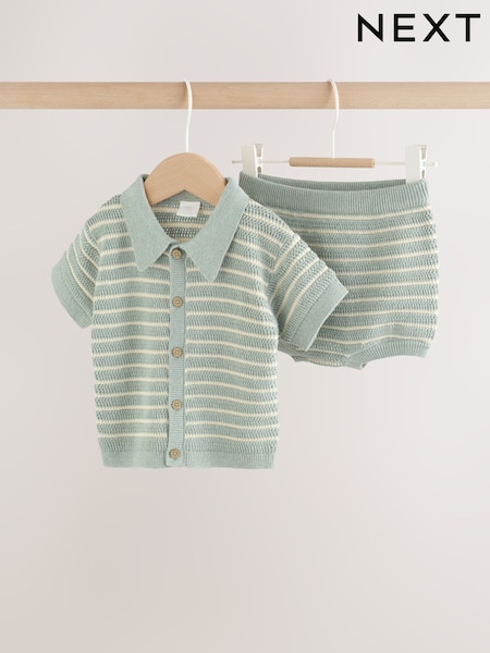 Salbeigrün/Gestreift - Knitted Top and Shorts Baby Set (0mths-2yrs) (H53572) | 24 € - 27 €