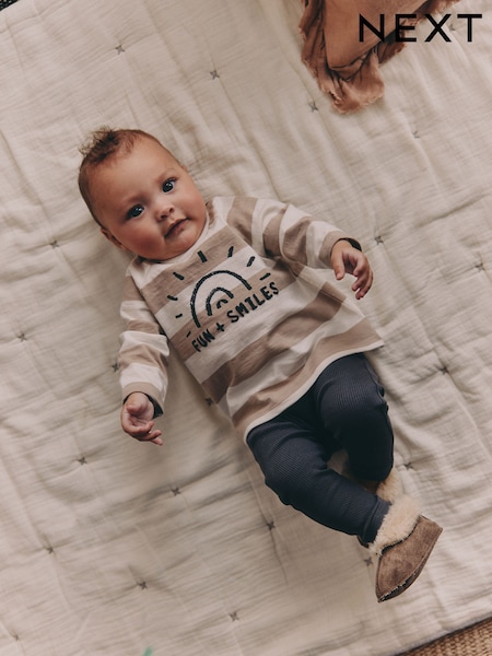 Monochrome Slogan Baby Top and Leggings Set 2 Piece (0mths-3yrs) (H53595) | OMR7 - OMR8