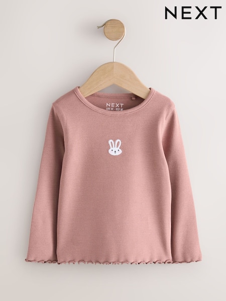 وردي أرنب - Long sleeve Embroidered Ribbed Top (3mths-7yrs) (H53684) | ‏26 ر.ق. - ‏36 ر.ق.