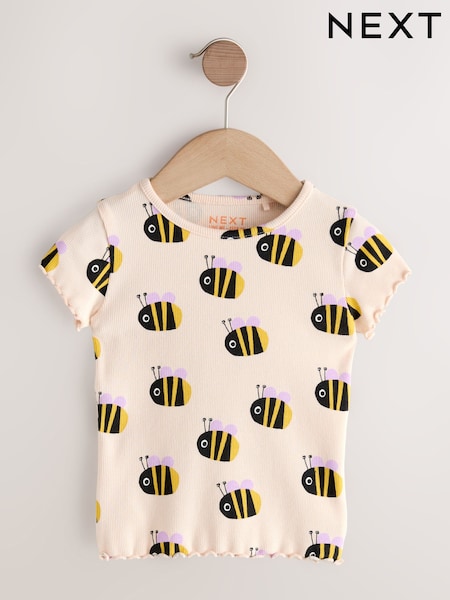 Ecru White Bee Short Sleeve Rib T-Shirt (3mths-7yrs) (H53692) | €5 - €9