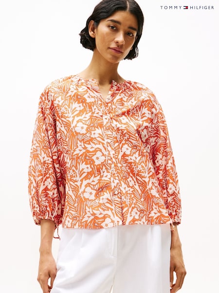 Tommy Hilfiger Orange Relaxed Fit Voile Blouse With Silk (H53793) | €179