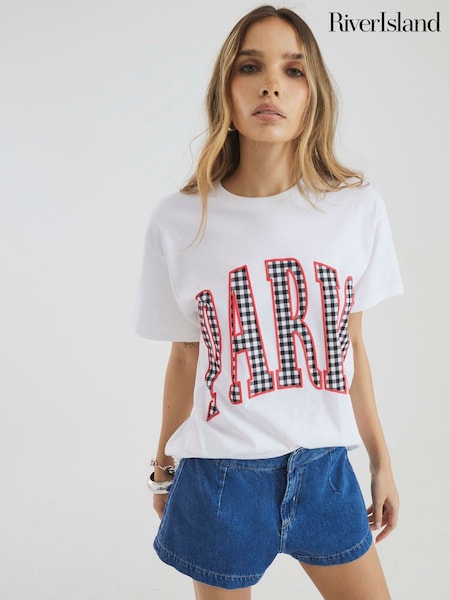River Island White Paris Gingham T-Shirt (H53818) | €32
