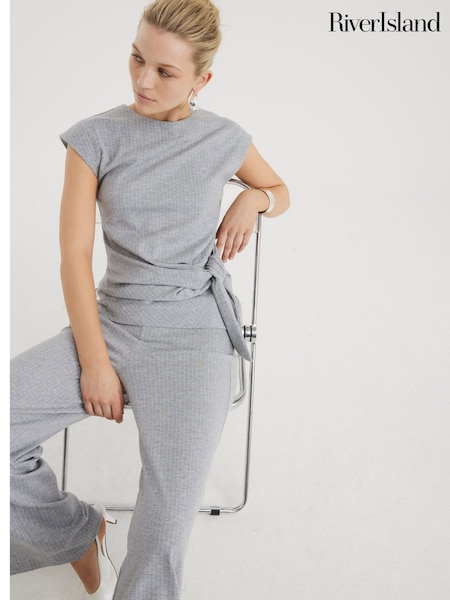 River Island Grey Pinstripe Knot Detail Top (H53819) | €36