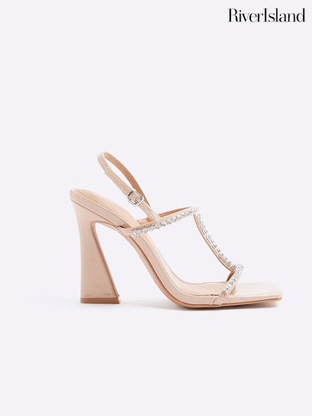 River Island Pink Diamante T Bar Heel Sandals (H53827) | €57