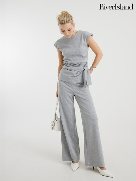 River Island Grey Sporty Drawstring Wide Leg Trousers (H53828) | AED210