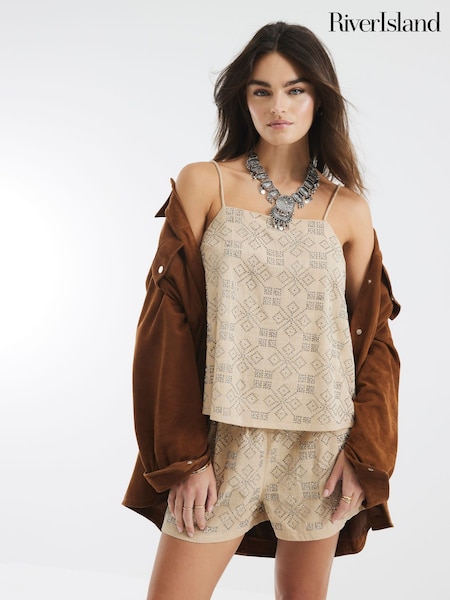 River Island Embroidered 100% Cotton Cami Top (H53831) | ‏196‏₪