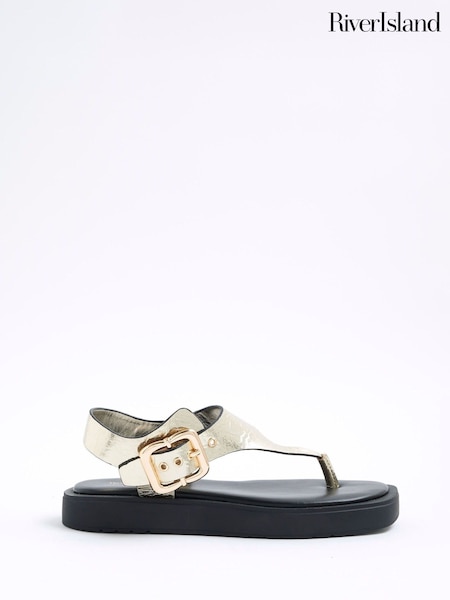 River Island Gold Toe Thong Footbed Sandals (H53834) | R$ 375