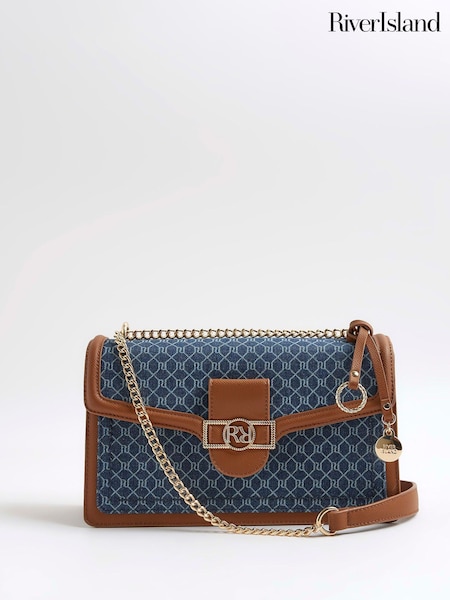 River Island Blue Monogram Denim Shoulder Bag (H53850) | €53