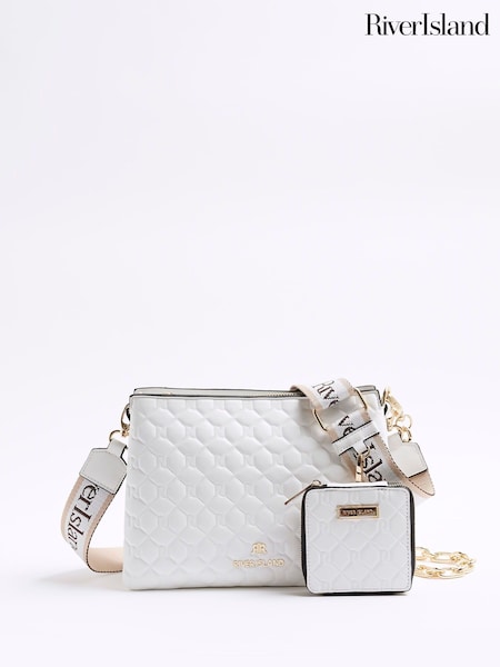 River Island White Embossed Chain Cross-Body Bag (H53870) | ₪191