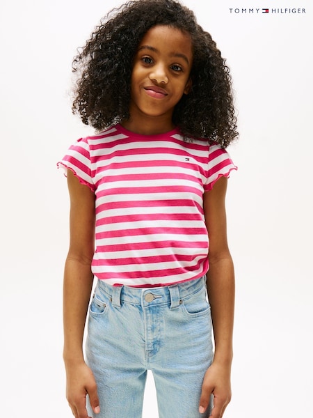Tommy Hilfiger Pink Slim Stripe Ruffle Sleeve Top (H53934) | €22.50 - €28