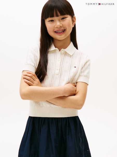 Tommy Hilfiger Cream Relaxed Pointelle Polo Shirt (H53940) | €58 - €69