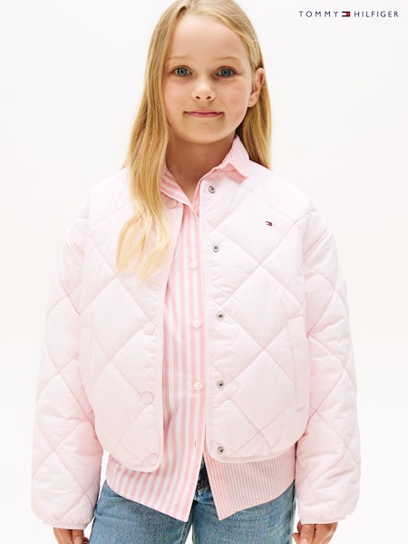 Tommy Hilfiger Pink Relaxed Flag Embroidery Quilted Jacket (H53949) | €114 - €140