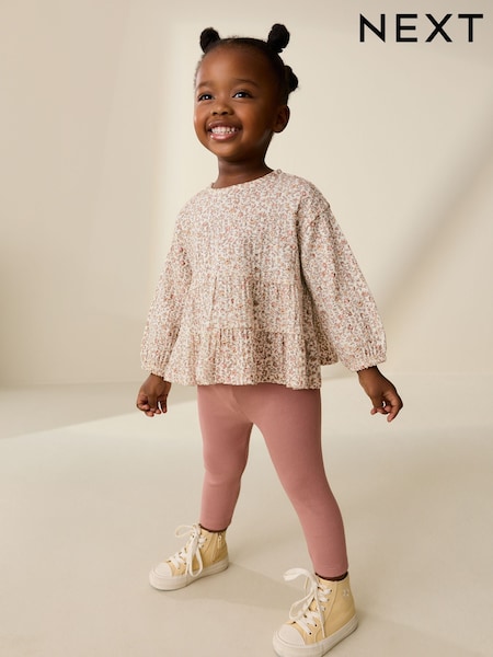 Neutral Ditsy Floral Long Sleeve Blouse and Leggings Set (3mths-7yrs) (H53952) | kr217 - kr284