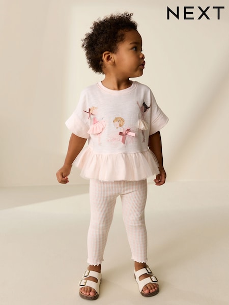 Pink Short Sleeve Peplum T-Shirt and Leggings Set (3mths-7yrs) (H53958) | 77 SAR - 101 SAR