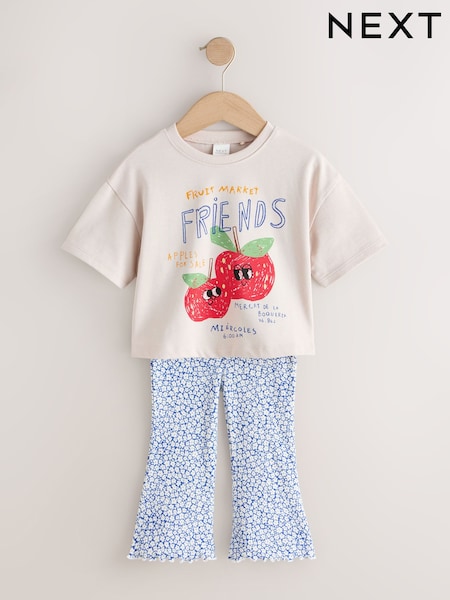 Ecru White Apple Character - Short Sleeve Top and Leggings Set (3mths-7yrs) (H53959) | ‏62 ر.ق. - ‏83 ر.ق.