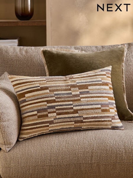 Ochre Yellow 40 x 59cm Cut Velvet Textured Stripe Cushion (H54017) | AED130