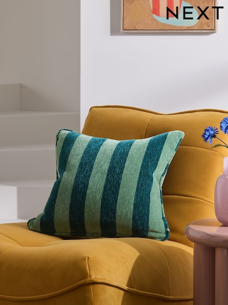 Green 50 x 50cm Chenille Stripe Cushion (H54019) | €16