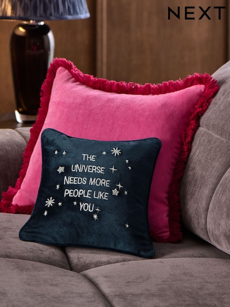 Blue 30 X 30cm Embroidered Universe Slogan Cushion (H54021) | AED74
