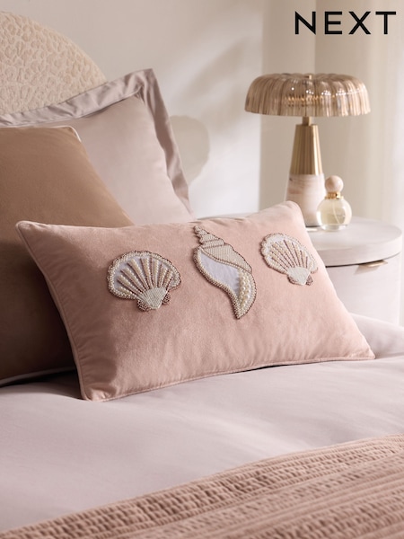 Blush Pink 50 X 30cm Embellished Shell Cushion (H54027) | SGD 40