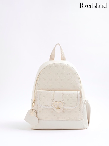 River Island Cream Girls Heart Lock Pocket Backpack (H54046) | AED169