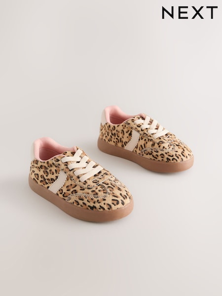 Brown Leopard Print Elastic Lace Trainers (H54075) | €32 - €34
