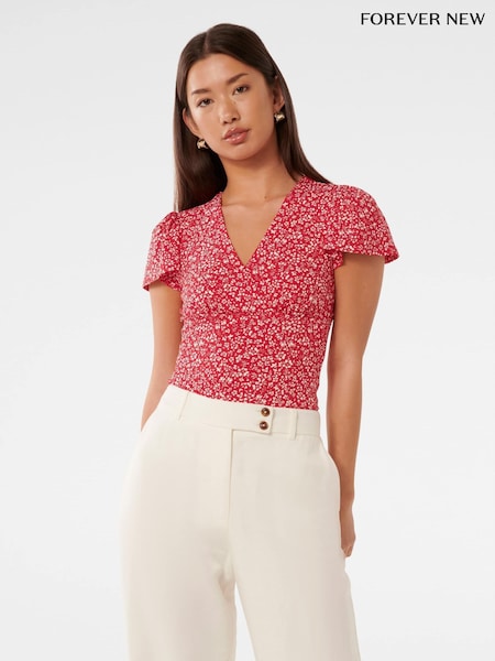 Forever New Lulu Printed Flutter Sleeves Top (H54151) | 57 €