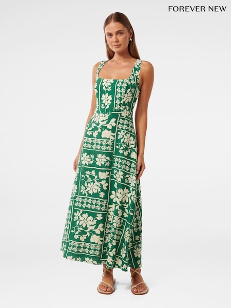 Forever New Tori Square Neck Midi Dress with A Touch Of Linen (H54162) | 745 LEI